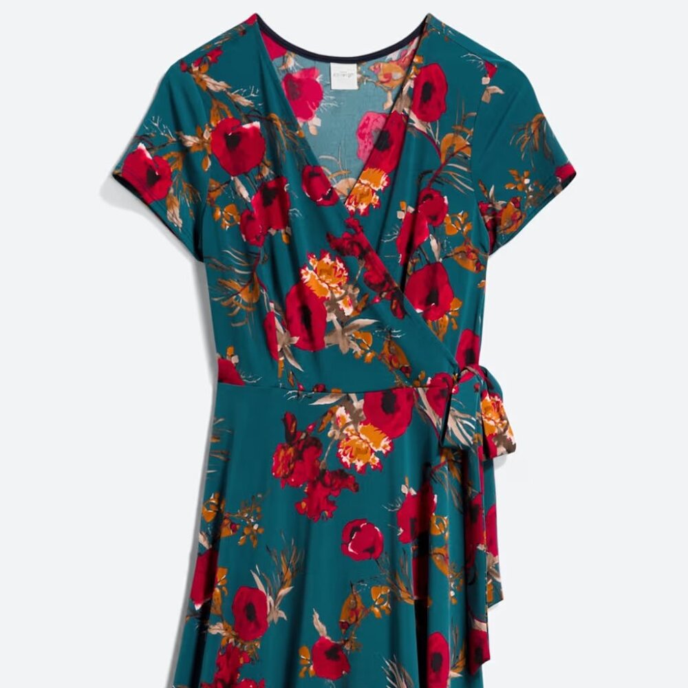 Kaileigh Arnett Faux Wrap Knit Dress in Teal Green